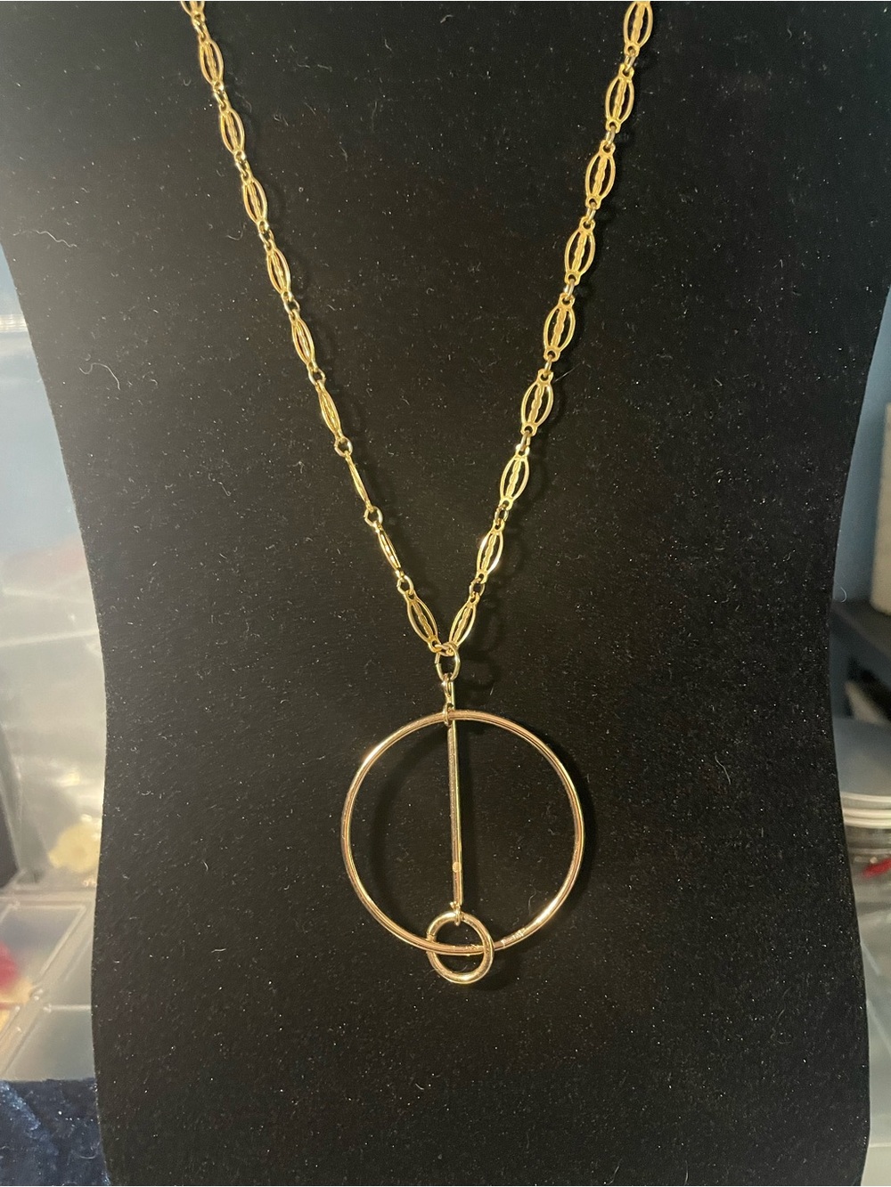 Gold-Tone Circular Pendant Long Necklace - Women Jewelry